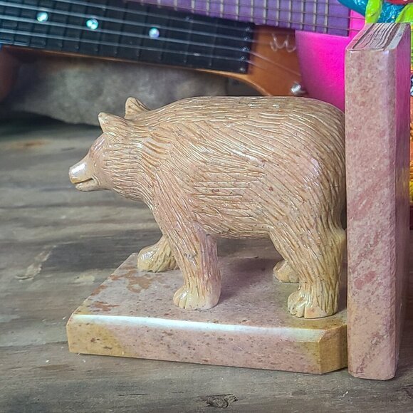 Hand Carved Bear Book Ends Minnesota Agate 1950s - Picture 10 of 15